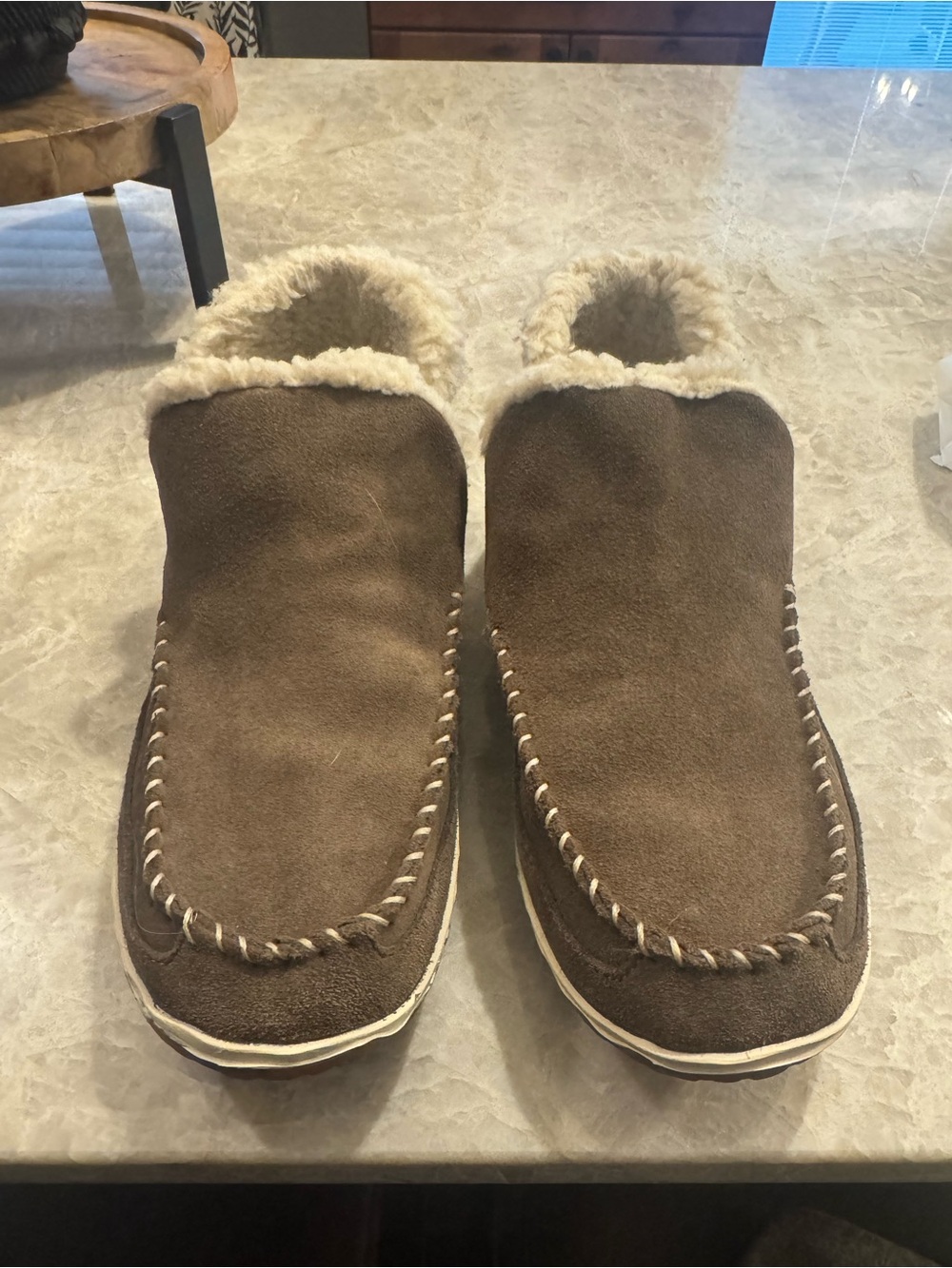 L.L. Bean Brown Suede Shearling-Lined Women's Slip-On Slippers